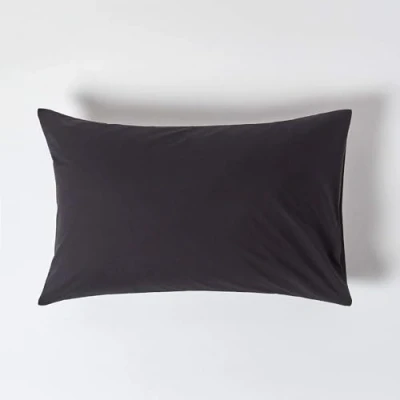 Image of HOMESCAPES Black Pure Egyptian Cotton Pillowcase Standard Size 200 TC 400 Thread Count Percale Equivalent Housewife Pillow Case Pack of 2