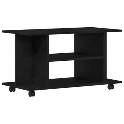 Image of vidaXL TV Cabinet with Castors Black Oak Stand Engineered Wood Living Room Furniture 80x40x45 cm Modern Mobile Entertainment Unit