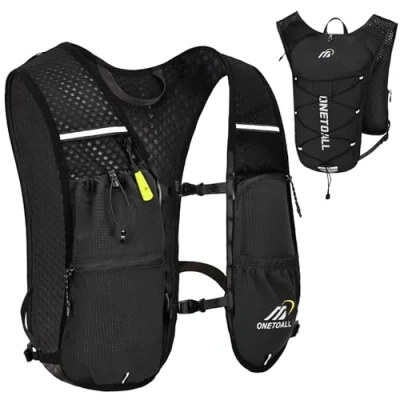 Image of ONETOALL Running Vest Women 6L, Reflective Hydration Backpack Mens, Lightweight 150g for Trailrunning Hiking Marathon, Black Single Pack