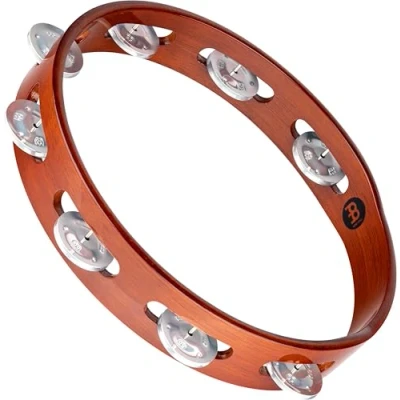 Image of Meinl Percussion Traditional Wood Tambourine 1 Row 10 inch Diameter Siam Oak / Aluminum, Antique Brown Natural (TA1A AB)