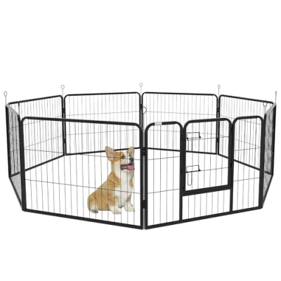 Image of PawHut Heavy Duty Dog Pet Puppy Metal Playpen Play Pen Rabbit Pig Hutch Run Enclosure Foldable, Black, Small, 80 x 60 cm