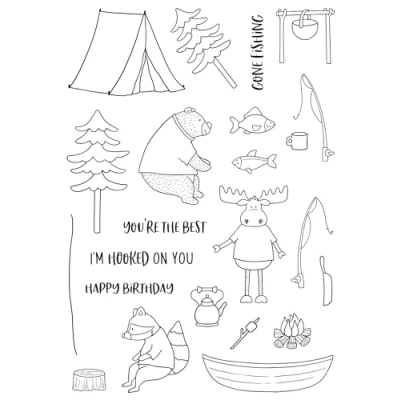 Image of Creative Expressions Jane&#039;s Doodles Gone Fishing 6 in x 8 Clear Stamp Set,