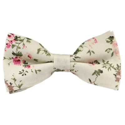 Image of Men&#039;s Luxury Cotton Blend Pre tied &amp; Fully Adjustable Bow Tie (Cream Floral) suitable for formalwear, office, weddings, parties, grooms groomsmen outfits