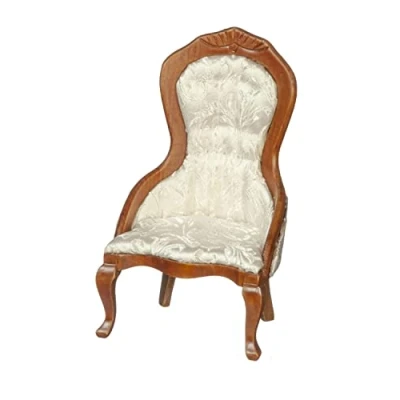 Image of Melody Jane Dolls House Victorian Walnut White Ladies Chair Armchair Living Room Furniture