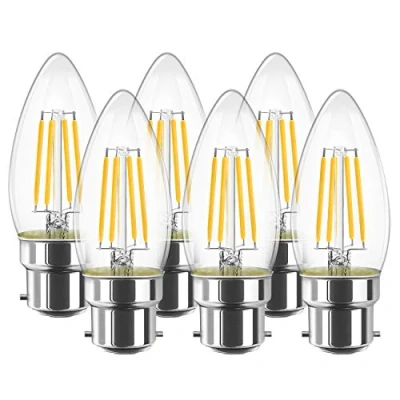 Image of LVWIT 6W B22 Led Candle Filament Bulb, Bayonet Light Bulb,60W Incandescent Bulb Equivalent,2700K Warm White C35 Bulbs, 806Lm, Retro Non dimmable (6 Pack)