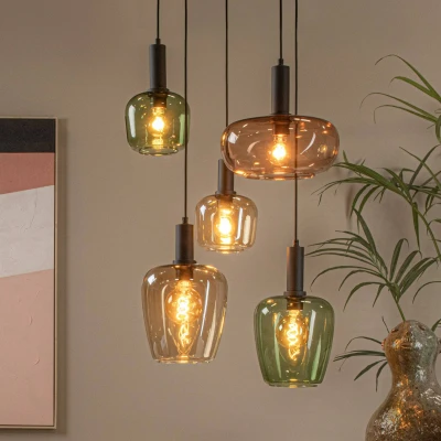 Image of Lucide Ilona pendant light, glass, multicoloured, Ø 45 cm, 5 bulb