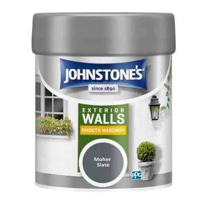 Image of Johnstone’s Exterior Smooth Masonry Paint Tester Pot Moher Slate Up to 15 Years Protection Weather &amp; Dirt Resistant 12m2 Coverage Per Litre Dry in 1 2 Hours 225 ml