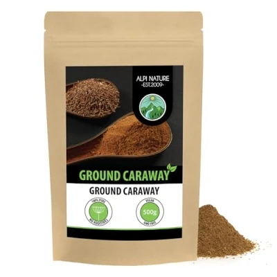 Image of ground caraway seeds (500g, 1.1 lb), 100% natural, powder with no additives, powdered