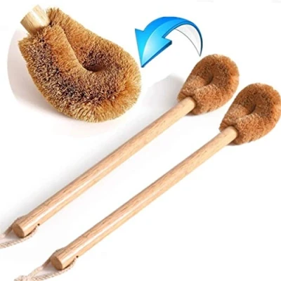 Image of 2Pack Natural Coconut Fibre Toilet Brush(length 45CM), Wood Handle Eco Brush, Cleaning Brush for