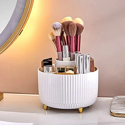 Image of 360 Rotating Makeup Organiser,Cosmetic Storage Skincare Spinning Holder Lipsticks Brushes Perfume Display Stand Box for Vanity Desk, Dresser, Bedroom,Bathroom (White)