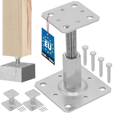 Image of KOTARBAU® Set of 2 Post Brackets 80 x mm Height Adjustable 90 150 Shoe Galvanised for Screwing On Support Base Concrete Foot