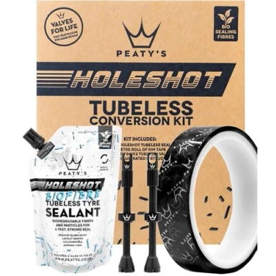 Image of Peaty&#039;s Tubeless Wheel Conversion Kit Road &amp; Gravel 21mm Tape / 60mm Valves 1x 120ml Holeshot Biofibre Sealant Pouch,Black
