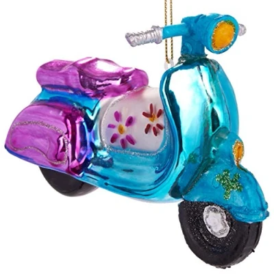 Image of BRUBAKER Motor Scooter Retro Coloured Handpainted Christmas Bauble Made Of Glass Mouthblown Tree Decoration Figures Funny Pendant Ball 5.3 inches (13.5 cm)