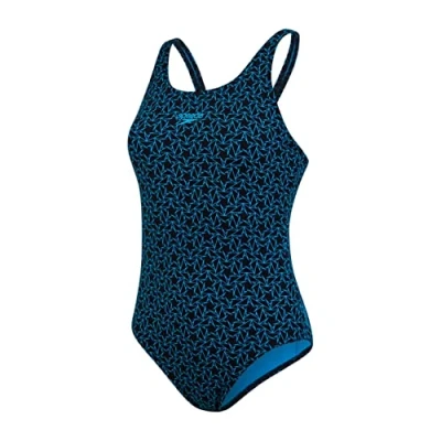 Image of Speedo Women&#039;s Boom Star Allover Muscleback Swimsuit, True Navy/Pool, (UK 8)