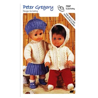 Image of Peter Gregory Double Knitting DK Pattern for Dolls &amp; Premature Baby Outfits (7207)