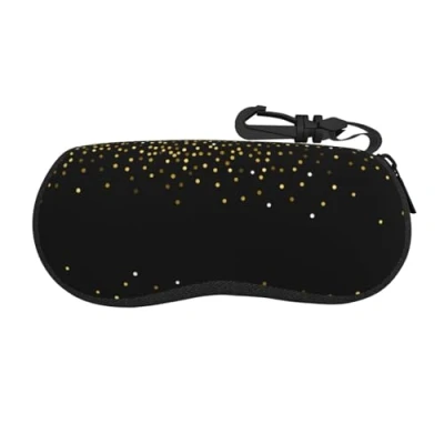 Image of BEEOFICEPENG Glasses Case, Neoprene Portable Sunglasses Case Soft Eyewear Zipper Box, Gold Glitter Pattern