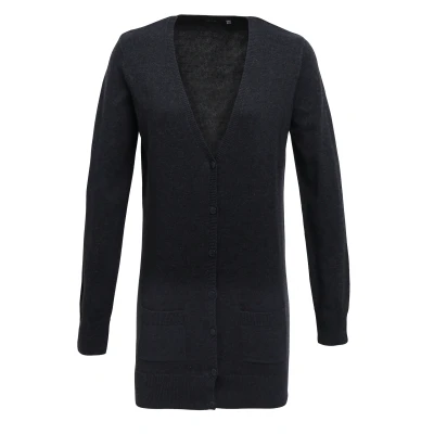 Image of Premier Womens/Ladies Longline V Neck Knitted Cardigan (Charcoal) Size 24 UK