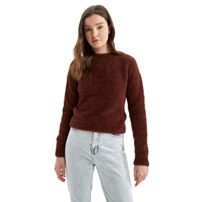 Image of DeFacto Women&#039;s K9257AZ Jumper Sweater, Brown, XL