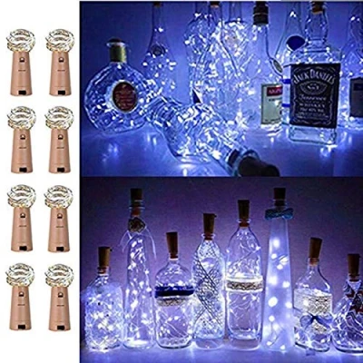 Image of FANSIR Wine Bottle Lights with Cork, 8 Pack Battery Operated LED Cork Shape Silver Wire Fairy Mini String for DIY, Party, Decor, Wedding Indoor Outdoor (Cool White)