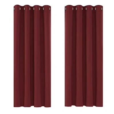Image of Deconovo Christmas Curtains Red Blackout for Bedroom Super Soft Solid Thermal Insulated Eyelet 46 x 54 Inch 2 Panels