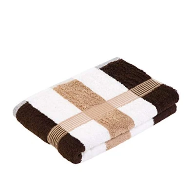 Image of Gözze New York Striped Bath Towels, Set of 4, Soft and Absorbent, 100% Cotton, 70 x 140 cm Maroon/White/Mocha