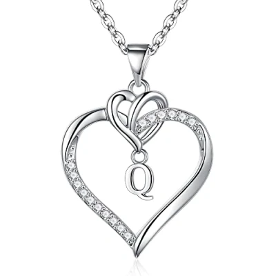 Image of TINGN Heart Initial Necklaces for Women Girls, 14K White Gold Plated Necklace Dainty Girls Cute Jewelry Gifts