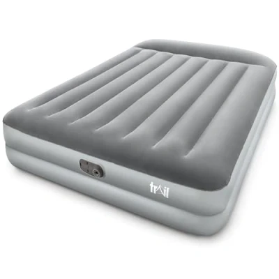 Image of Double Air Bed With Built In Electric Pump and Pillow, 2 Person Inflatable Guest Mattress, Blow Up Camping Airbed for Couples, Flocked Waterproof Antimicrobial, I Beam Support (203cm x 152cm 46cm)