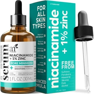 Image of artnaturals Niacinamide Face Serum Advanced with Hyaluronic Acid Vitamin B3, Saffron and Sunflower Oil Pore Reducer 30ml