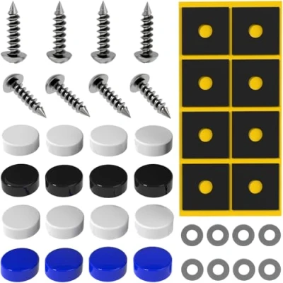 Image of License Plate Screw Set Holder Frameless Number Car Registration Bracket Frame Clips Invisible, Fixing Fitting Kit