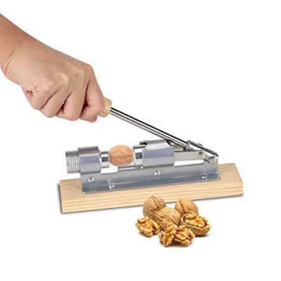 Image of Nutcracker, Heavy Duty Nut Cracker, Pecan Cracker Walnut Plier Opener Tool, Desktop Wood Base &amp; Handle, for Opening Almonds, Walnuts and Brazil Nuts, 2.0 * 7.9inch