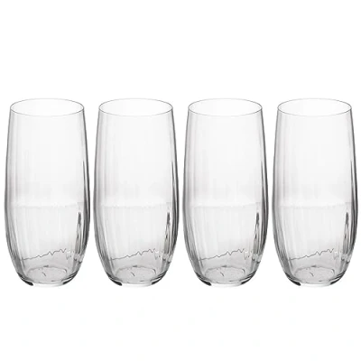 Image of MIKASA Treviso Crystal Highball Glass, 400ml, Set of 4 Lead Free, Clear Fine Glasses with Rippled Effect for Celebrations