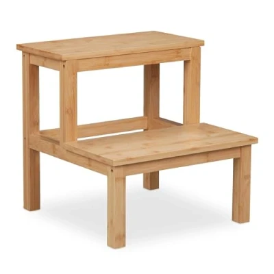 Image of Relaxdays Stool, 2 Steps, Load up to 100 kg, Children, Household, HxWxD 40 x 40.5 cm, Bamboo, Natural