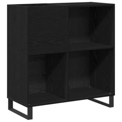 Image of vidaXL Record Cabinet Black Oak Media Storage 3 Compartments Engineered Wood Matte Finish for Bedroom/Living Room