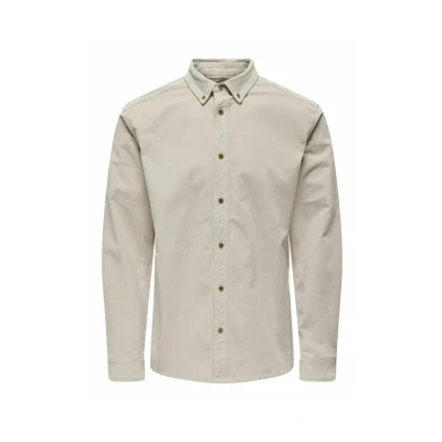 Image of ONLY &amp; SONS Men&#039;s Onsmichael 18w Reg Cord Stretch Ls Shirt Long Sleeve, Silver Lining, XL
