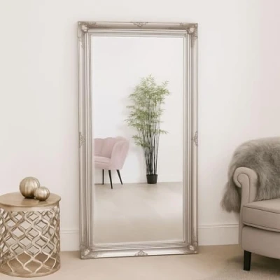 Image of Melody Maison Large Silver Ornate Chic Mirror 158x78cm for Living Room, Bedroom, Hallway French Antique Wall Mountable, Leaning