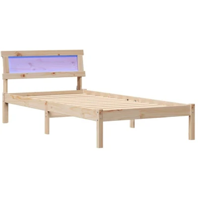 Image of Bed Frame with Headboard &amp; led 90 x 200 cm Solid Pine Wood Vidaxl