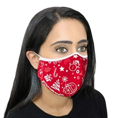 Image of Step Ahead ® 5 Pack Triple Layer Cotton Christmas Face Mask (Pack of 5) Unisex Reusable Fashion Washable Nano Mesh Water Repellent Protects from Dust, Pollution, Droplets UK Seller