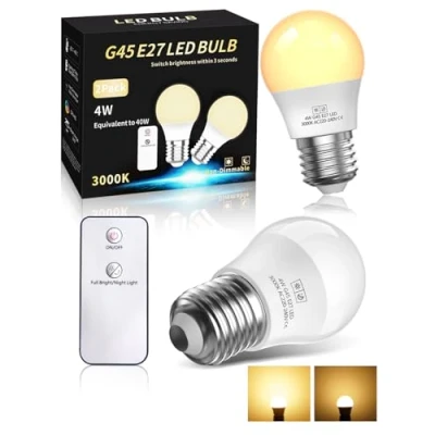 Image of TobeBright 4W G45 E27 LED Light Bulbs 350LM, Remote Control One Click Switch Night Mode 35LM, Warm White 3000K