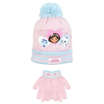 Image of Gabby’s Dollhouse Hat And Glove Set for Girls Kids Winter Gloves Beanie Official Gabbys Doll house Merchandise
