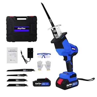 Image of Saw to Cut Tree Branches, Cordless Reciprocating Saw, Portable Handheld Electric Lightweight Lady Use, Gardening Tool, with 4 Blades 2pcs Battery and Charger