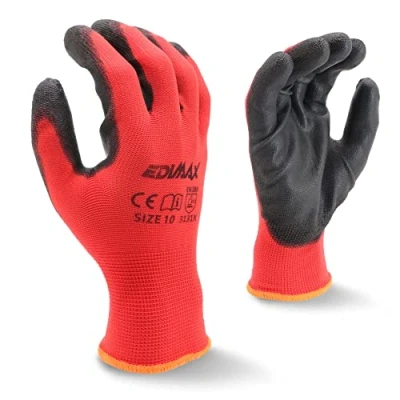 Image of EDIMAX, Work Gloves, 12 Pairs (Size XL/10), High Abrasion and Tear Resistance Level 3, Naylon PU Coating, Versatile, Mechanical Industrial Protection