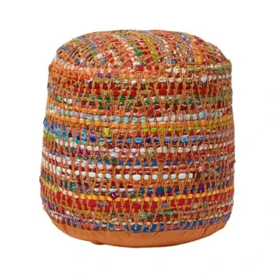 Image of HOMESCAPES Multi Coloured Circular round Pouffe Beanbag Traditional Chindi Style with Polystyrene Ball Filling 45 cm x 40 tall