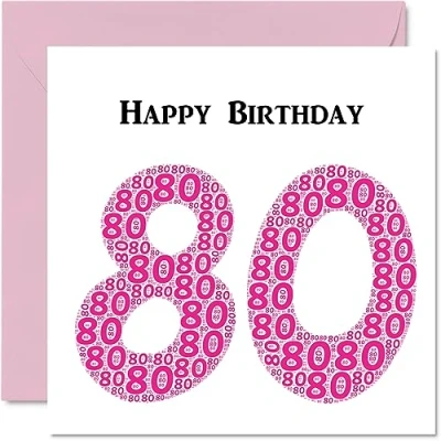 Image of Fun 80th Birthday Cards for Woman Shapecloud Happy Card Dad Mum Great Grandad Grandpa Nanny Grandma Gran Uncle Auntie, 145mm x Greeting Cards,