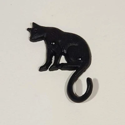 Image of HOMESCAPES Wall Mounted Coat Hook with Cat Shaped Design in Cast Iron