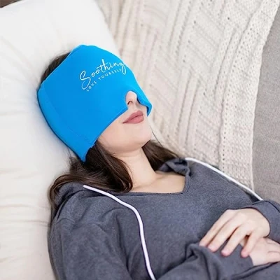 Image of JML Soothing U Migraine Relief Cap Cooling Gel Wrap That ICES, Cools and Soothes for Headaches Migraines, 360 Cold Therapy Wellness Blackout Eye Mask Hat Eases Pain, Tension Stress