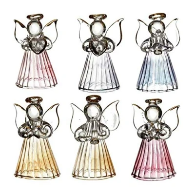 Image of box of 6 coloured pastel angels christmas tree decorations