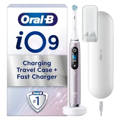 Image of Oral B iO9 Electric Toothbrushes For Adults, App Connected Handle, 1 Toothbrush Head &amp; Charging Travel Case, 7 Modes with Teeth Whitening, 2 Pin UK Plug, Rose