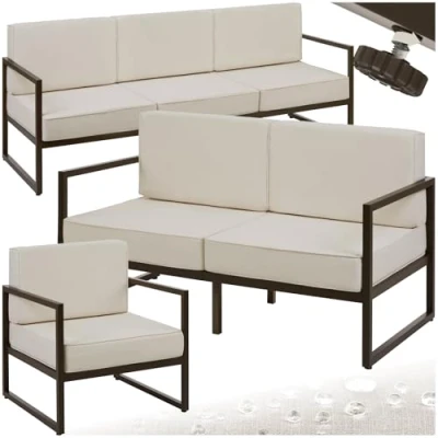 Image of TecTake® Garden Furniture Set in Minimalist Design, Incl. 2 Sofas &amp; 1 Chair, Thick Cushions, Robust Steel Frames Water Repellent Covers, Outdoor for Patio