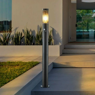 Image of Lindby Statius path lamp, black/black, iron, sensor