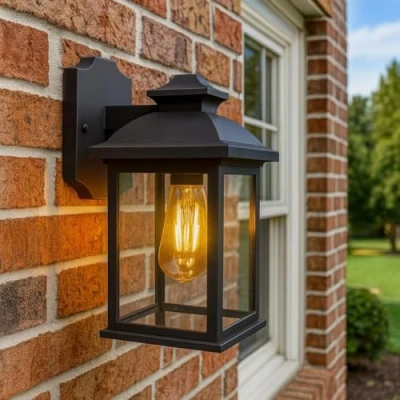 Image of CGC Lighting Black Rectangular Outdoor Outside Exterior Wall Lantern Modern Vintage Light E27 Bulb (Black)